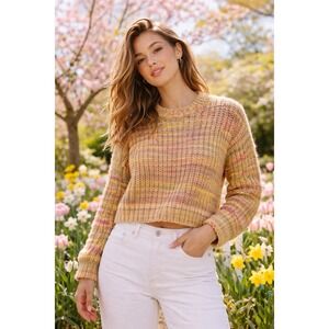 NWT Anthropologie Cropped Sweater Womens XXS Chunky Knit Cozy Pink Green Spring